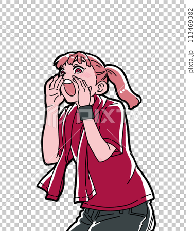 大きな声で応援している女の子 113469382