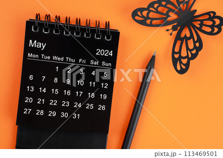 May 2024 desk calendar for the organizer to plan and reminder and butterfly paper. 113469501