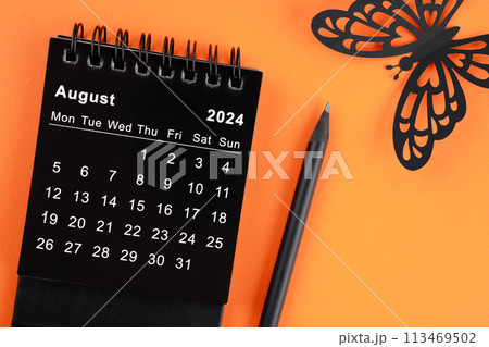 August 2024 desk calendar for the organizer to plan and reminder and butterfly. 113469502