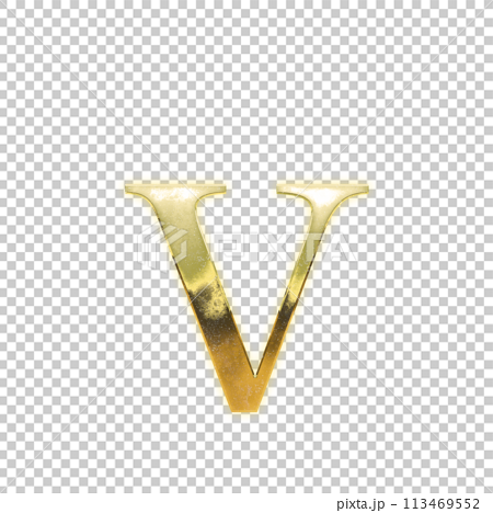 黄金のセリフ体の小文字アルファベット「v」 113469552