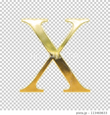 Golden serif capital alphabet "X" 113469633