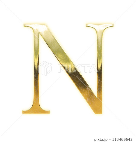黄金のセリフ体の大文字アルファベット「N」 113469642