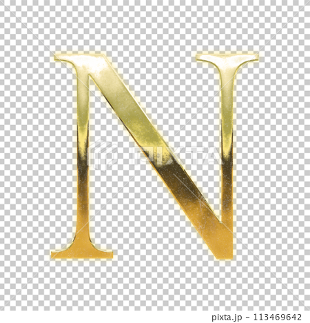 黄金のセリフ体の大文字アルファベット「N」 113469642