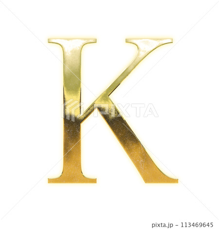 黄金のセリフ体の大文字アルファベット「K」 113469645