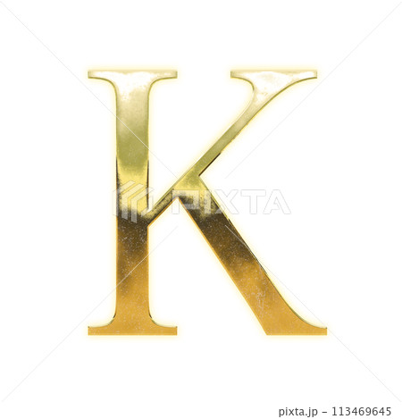 黄金のセリフ体の大文字アルファベット「K」のイラスト素材 [113469645