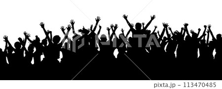 Crowd silhouette, applause crowd silhouette, cheerful people at concert	 113470485
