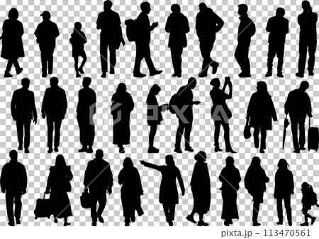 老若男女様々な人々のシルエットイラストセット 113470561