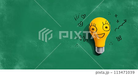 Yellow light bulb with happy face Yellow light bulb with happy face 113471039