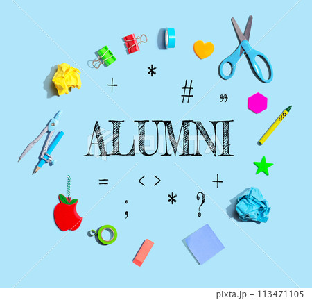 Alumni theme with school supplies - flat lay 113471105