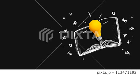 An open book with a lightbulb An open book with a lightbulb 113471192