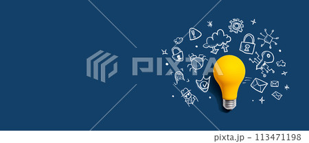 Cyber Security theme drawing with a light bulb 113471198