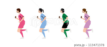 ランニングをする女子サッカー部 113471378