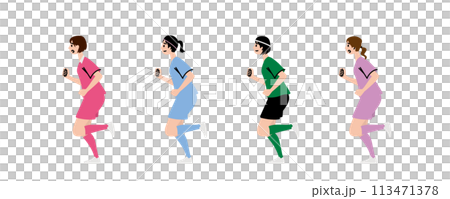 ランニングをする女子サッカー部 113471378