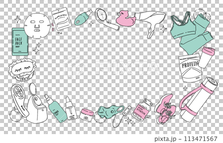Vector frame material for beauty appliances, yoga wear, supplements, and other skin care products 113471567