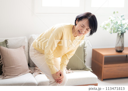 腰痛 ひざが痛いミドル女性 腰痛 ひざが痛いミドル女性 113471813