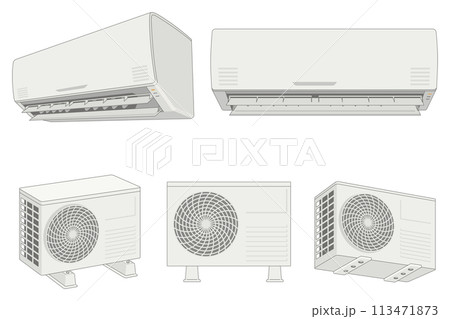 色々な角度のエアコンと室外機 色々な角度のエアコンと室外機 113471873