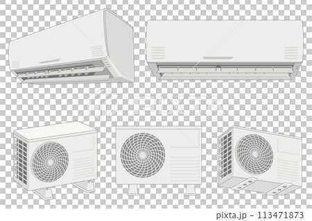 色々な角度のエアコンと室外機 色々な角度のエアコンと室外機 113471873