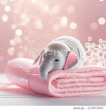 象の赤ちゃんのリラックスタイム、AI生成画像 113472043