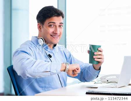Male call-center operator in business concept 113472344