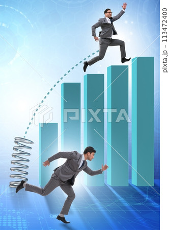 Business people jumping over bar charts 113472400