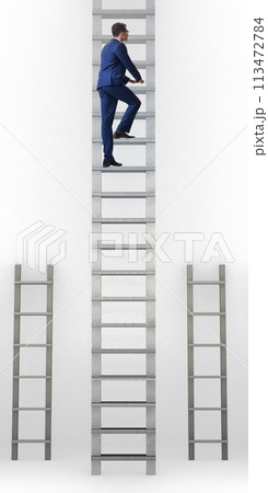Businessman climbing career ladder in business success concept Businessman climbing career ladder in business success concept 113472784
