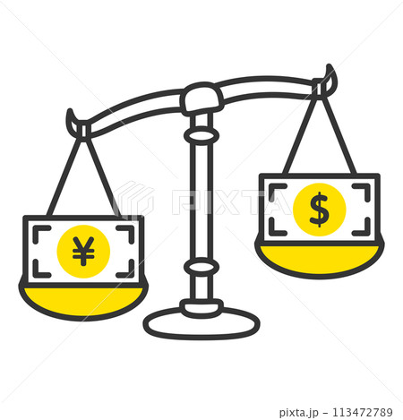 お札 円高ドル安の天秤素材 お札 円高ドル安の天秤素材 113472789
