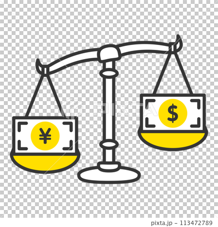 お札 円高ドル安の天秤素材 お札 円高ドル安の天秤素材 113472789