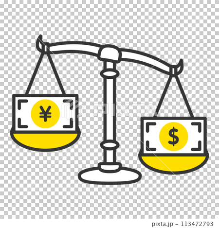 Banknotes: Weak yen and strong dollar balance material 113472793