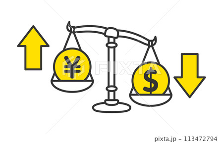 円安ドル高　為替　金融市場イラストイメージ 113472794