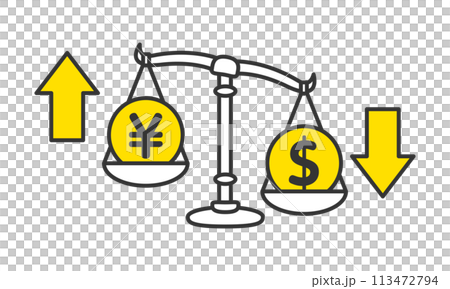 円安ドル高　為替　金融市場イラストイメージ 113472794