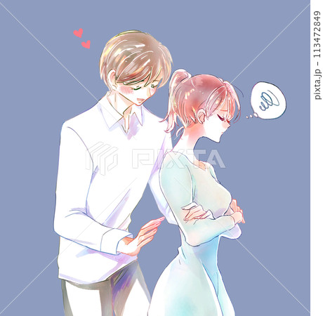 アプローチする男性ともやもやする女性 アプローチする男性ともやもやする女性 113472849