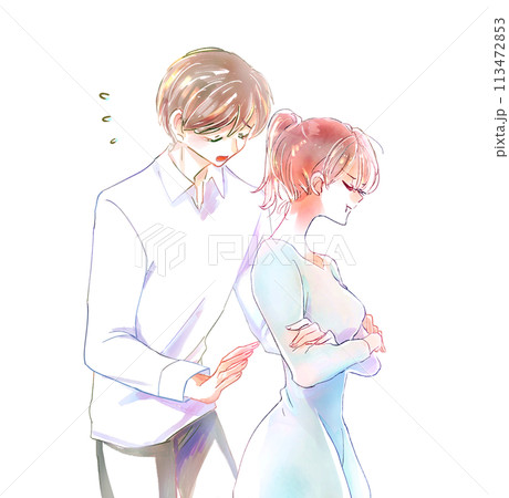 焦る男性と怒っている女性 113472853
