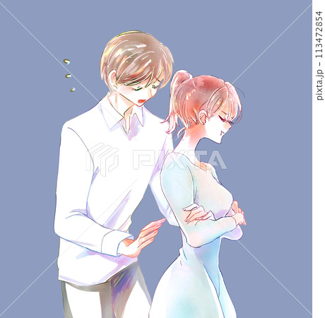 焦る男性と怒っている女性 焦る男性と怒っている女性 113472854