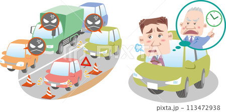 交通安全＜道路上の故障による渋滞で迷惑・安全より時間を優先して急かす上司に困るビジネスマン＞ 113472938