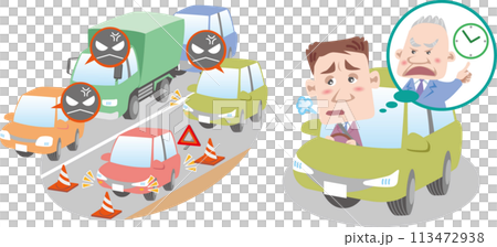 交通安全＜道路上の故障による渋滞で迷惑・安全より時間を優先して急かす上司に困るビジネスマン＞ 113472938
