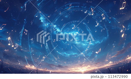 宇宙に漂う銀河の渦　背景 113472990