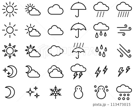 様々な天気アイコンのベクターイラストセット 113473015