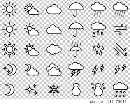 様々な天気アイコンのベクターイラストセット 113473015