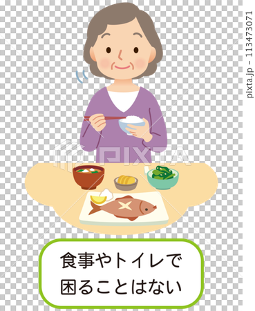 食事をする高齢者女性　介護　健康 113473071