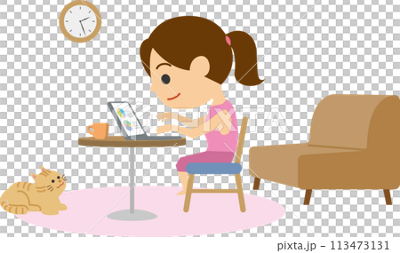 在家工作的女性的圖像插圖 113473131