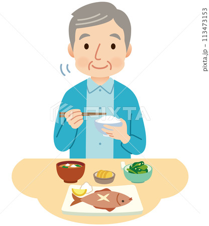 食事をする高齢者男性　介護　健康 113473153