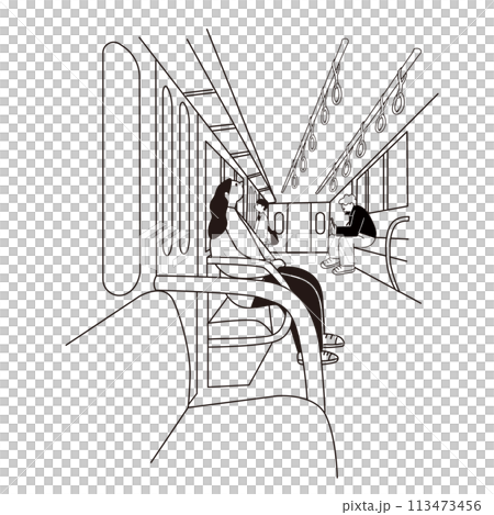 Inside the train, line drawing, vector Inside the train, line drawing, vector 113473456