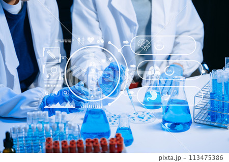 Scientist two woman with tablet and laptop, laboratory and ecofriendly science. Agriculture, research and scientists Scientist two woman with tablet and laptop, laboratory and ecofriendly science. Agriculture, research and scientists 113475386