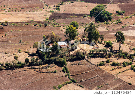 Beautiful mountain landscape with traditional Ethiopian houses Oromia Region Ethiopia, Africa. 113476484