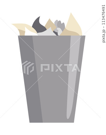 Detective office interior element. Basket full of papers. Crime and criminal evidence. Vector flat style cartoon illustration isolated on white background 113476491