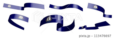 Set of holiday ribbons. Flag of american state of Kentucky waving in wind. Separation into lower and upper layers. Design element. Vector on white background 113476697