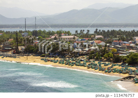 Landscape Of A Fishing Village On The Beach In Binh Dinh Province, Vietnam. 113476757