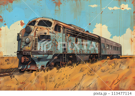 廃棄された電車車両の風景「AI生成画像」 113477114