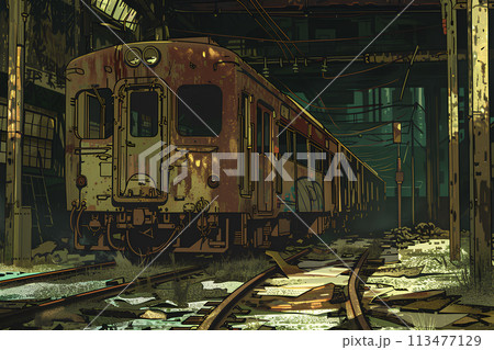 廃棄された電車車両の風景「AI生成画像」 113477129