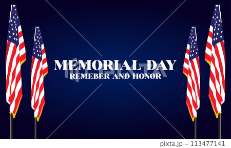 Hashtag Memorial Day Stylish Text With Usa Flag And Blue Background Design 113477141